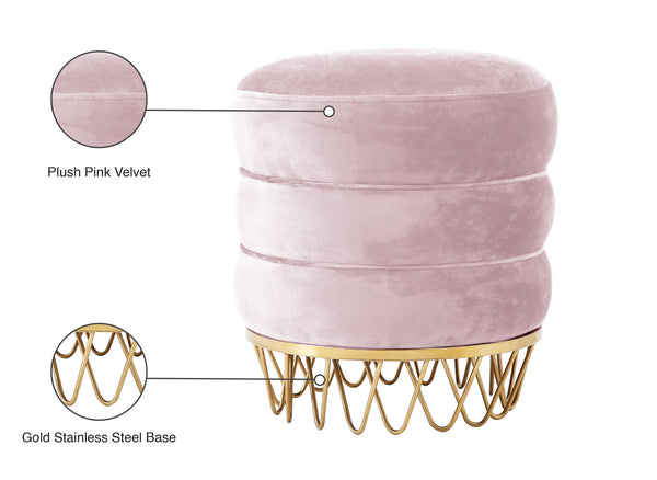 Revolve Velvet / Engineered Wood / Stainless Steel / Foam Contemporary Pink Velvet Ottoman/Stool - 15.5" W x 15.5" D x 17" H