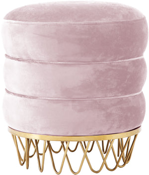 Revolve Velvet / Engineered Wood / Stainless Steel / Foam Contemporary Pink Velvet Ottoman/Stool - 15.5" W x 15.5" D x 17" H