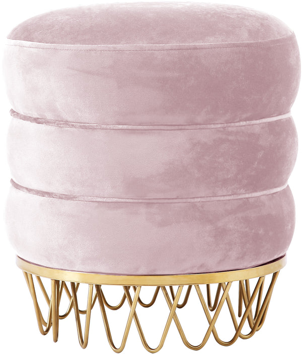 Revolve Velvet / Engineered Wood / Stainless Steel / Foam Contemporary Pink Velvet Ottoman/Stool - 15.5" W x 15.5" D x 17" H