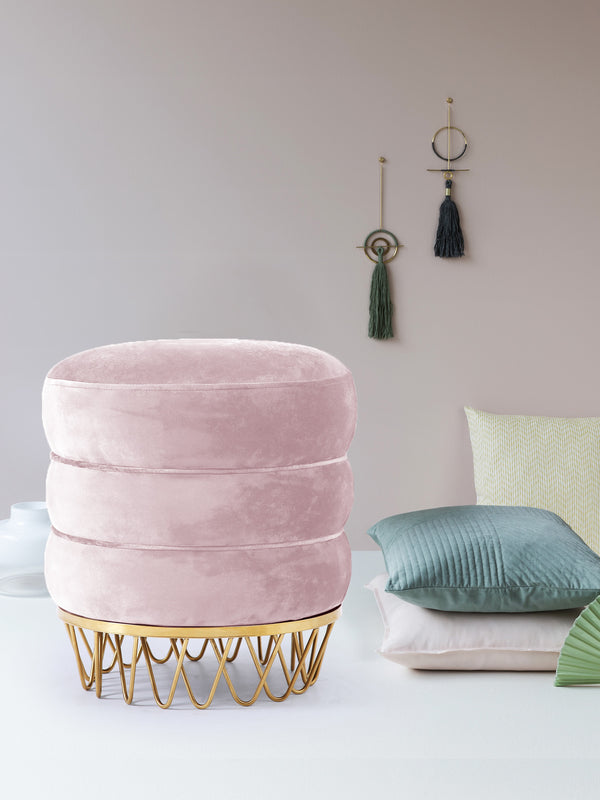 Revolve Velvet / Engineered Wood / Stainless Steel / Foam Contemporary Pink Velvet Ottoman/Stool - 15.5" W x 15.5" D x 17" H