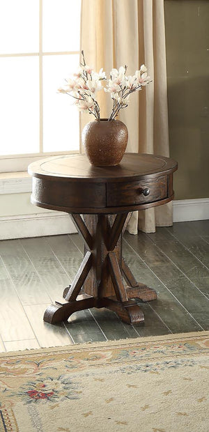 ECI Furniture Gettysburg Round End Table, Dark Distressed Dark Distressed Wood Solids and Veneers