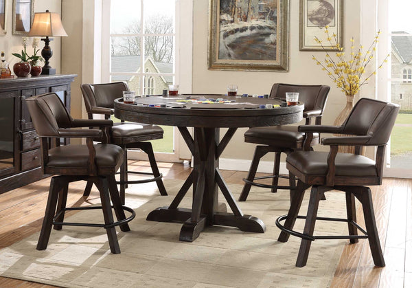 ECI Furniture Complete Gettysburg Round Pub Game Table Complete, Dark Distressed Dark Distressed Wood solids and veneers