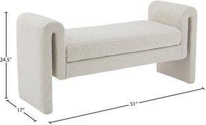 Stylus Boucle Fabric / Engineered Wood / Foam Contemporary Cream Boucle Fabric Bench - 51" W x 17" D x 24.5" H