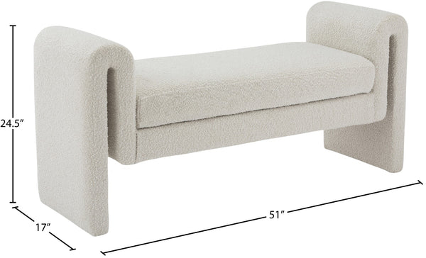 Stylus Boucle Fabric / Engineered Wood / Foam Contemporary Cream Boucle Fabric Bench - 51" W x 17" D x 24.5" H