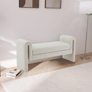 Stylus Boucle Fabric / Engineered Wood / Foam Contemporary Cream Boucle Fabric Bench - 51" W x 17" D x 24.5" H