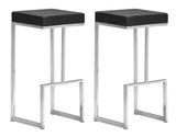 Zuo Modern Darwen 100% Polyurethane, Plywood, Stainless Steel Modern Commercial Grade Barstool Set - Set of 2 Black, Silver 100% Polyurethane, Plywood, Stainless Steel