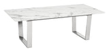 English Elm EE2621 Composite Stone, Stainless Steel Modern Commercial Grade Coffee Table White, Silver Composite Stone, Stainless Steel