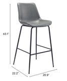 Zuo Modern Byron 100% Polyurethane, Plywood, Steel Modern Commercial Grade Barstool Gray, Black 100% Polyurethane, Plywood, Steel