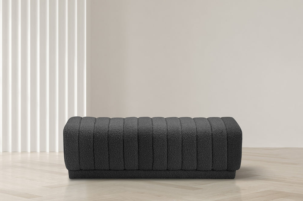 Heathrow Boucle Fabric / Engineered Wood / Foam Contemporary Black Boucle Fabric Ottoman/Bench - 52" W x 16" D x 16" H
