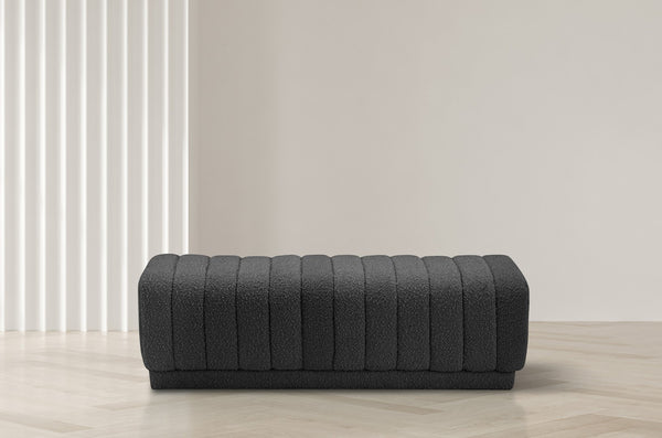 Heathrow Boucle Fabric / Engineered Wood / Foam Contemporary Black Boucle Fabric Ottoman/Bench - 52" W x 16" D x 16" H