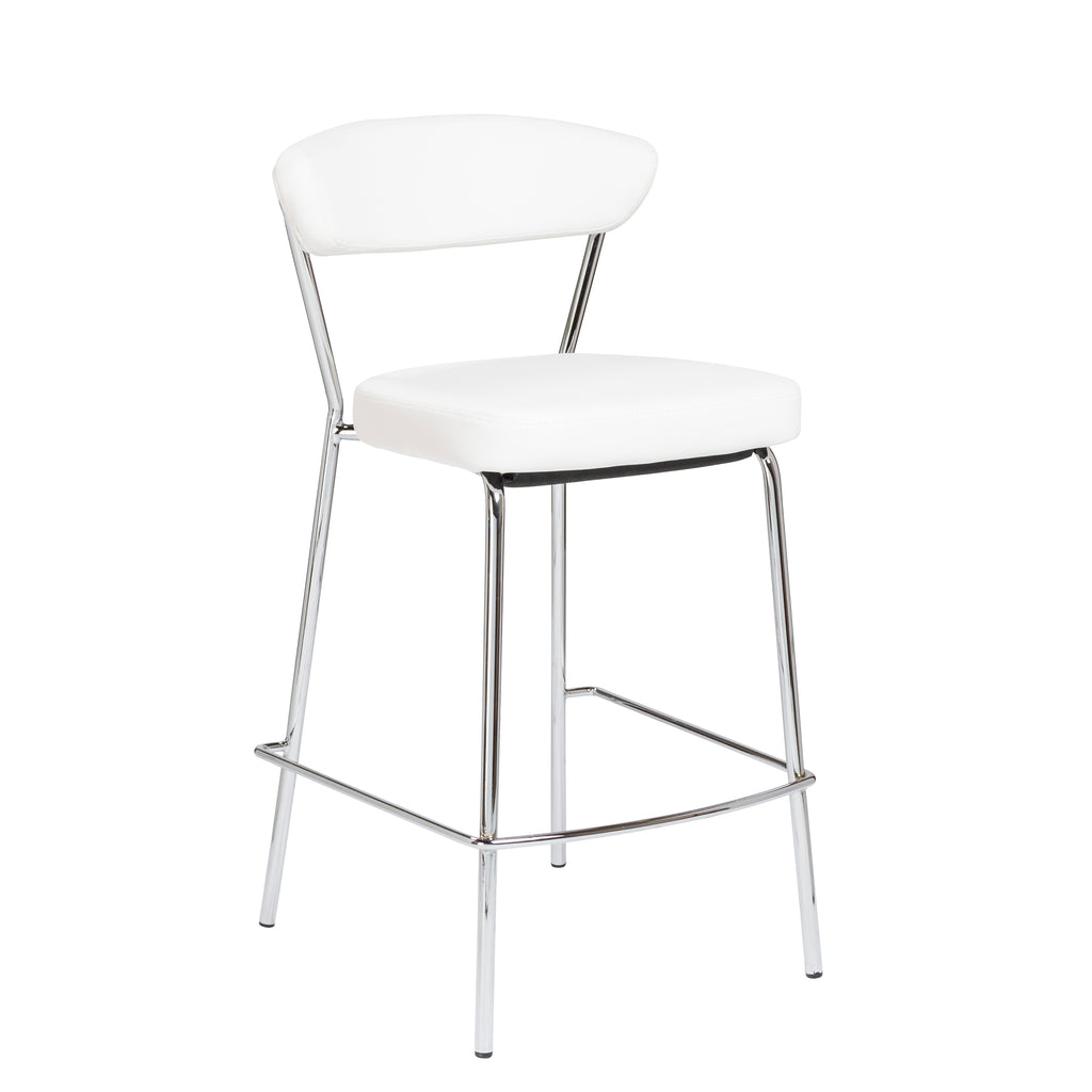 Draco-C Counter Stool In White With Chrome Base  Frame And Base - Set Of 2