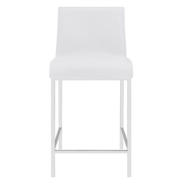 Cam-C Counter Stool In White With Polished Stainless Steel Legs - Set Of 2