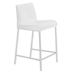 Cam-C Counter Stool In White With Polished Stainless Steel Legs - Set Of 2