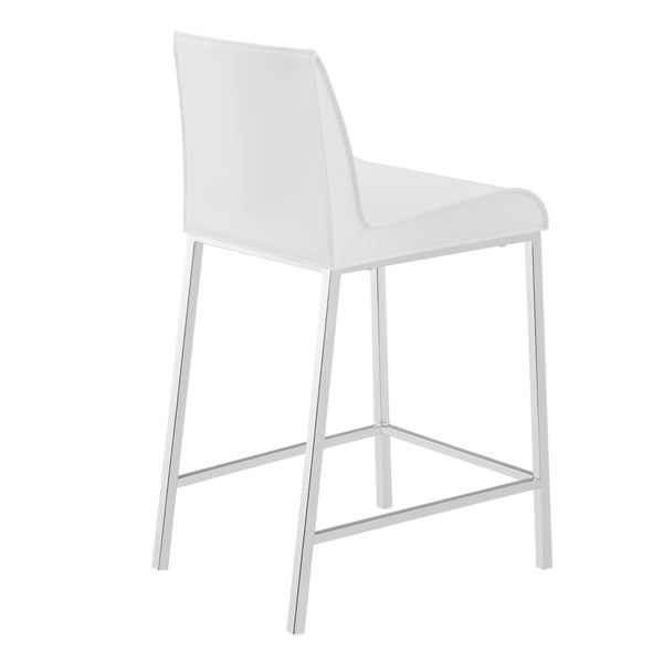 Cam-C Counter Stool In White With Polished Stainless Steel Legs - Set Of 2