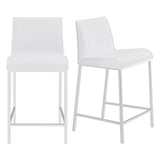 Cam-C Counter Stool In White With Polished Stainless Steel Legs - Set Of 2