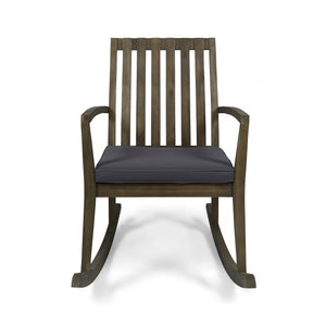 Colmena Outdoor Acacia Wood Rustic Rocking Chair with Cushion, Gray and Dark Gray Noble House