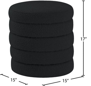 Aphia Boucle Fabric / Engineered Wood / Foam Contemporary Black Boucle Fabric Ottoman/Stool - 15" W x 15" D x 17" H