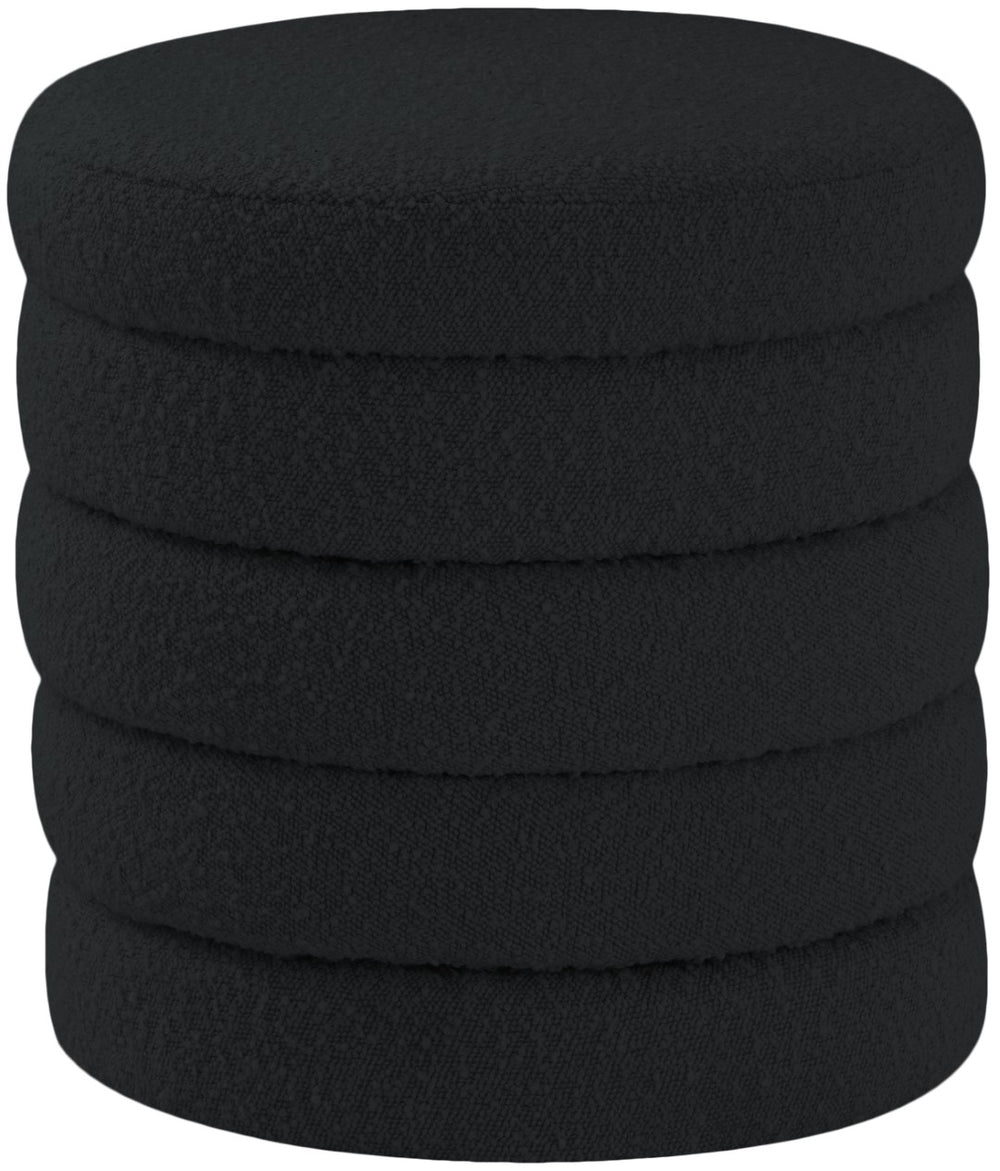 Aphia Boucle Fabric / Engineered Wood / Foam Contemporary Black Boucle Fabric Ottoman/Stool - 15" W x 15" D x 17" H