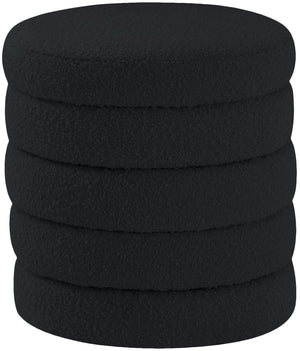 Aphia Boucle Fabric / Engineered Wood / Foam Contemporary Black Boucle Fabric Ottoman/Stool - 15" W x 15" D x 17" H