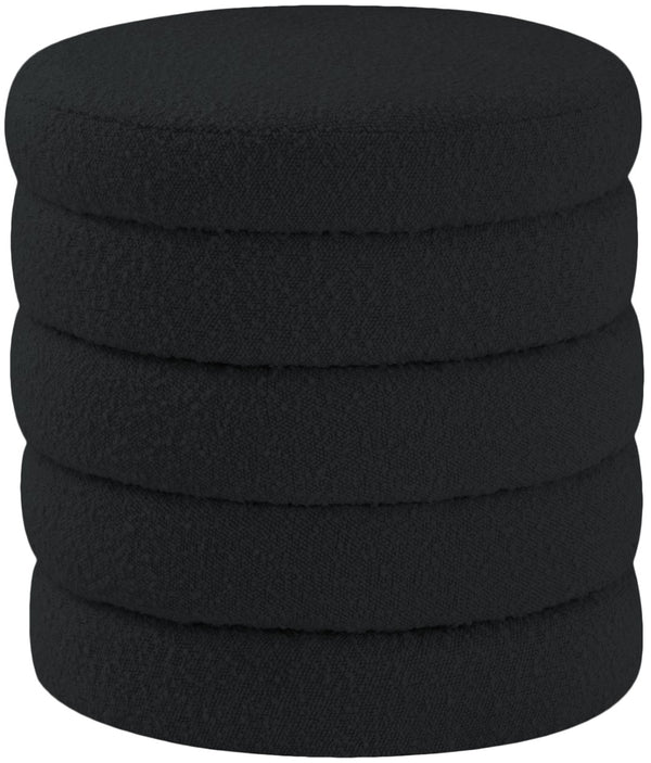 Aphia Boucle Fabric / Engineered Wood / Foam Contemporary Black Boucle Fabric Ottoman/Stool - 15" W x 15" D x 17" H