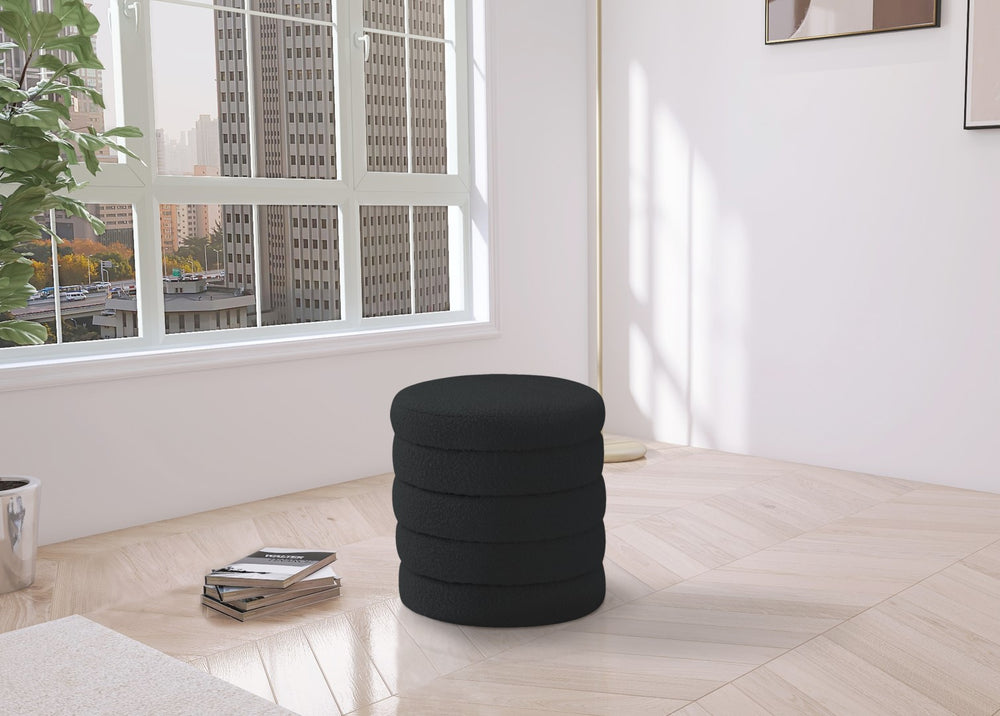 Aphia Boucle Fabric / Engineered Wood / Foam Contemporary Black Boucle Fabric Ottoman/Stool - 15" W x 15" D x 17" H