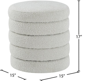 Aphia Boucle Fabric / Engineered Wood / Foam Contemporary Cream Boucle Fabric Ottoman/Stool - 15" W x 15" D x 17" H
