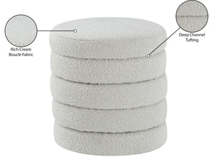 Aphia Boucle Fabric / Engineered Wood / Foam Contemporary Cream Boucle Fabric Ottoman/Stool - 15" W x 15" D x 17" H