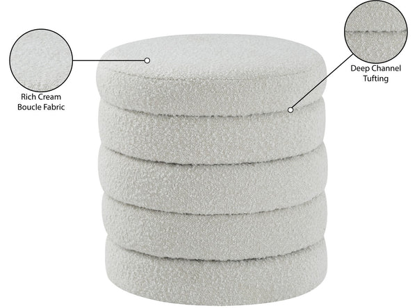 Aphia Boucle Fabric / Engineered Wood / Foam Contemporary Cream Boucle Fabric Ottoman/Stool - 15" W x 15" D x 17" H