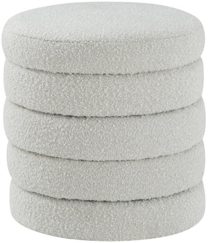 Aphia Boucle Fabric / Engineered Wood / Foam Contemporary Cream Boucle Fabric Ottoman/Stool - 15" W x 15" D x 17" H