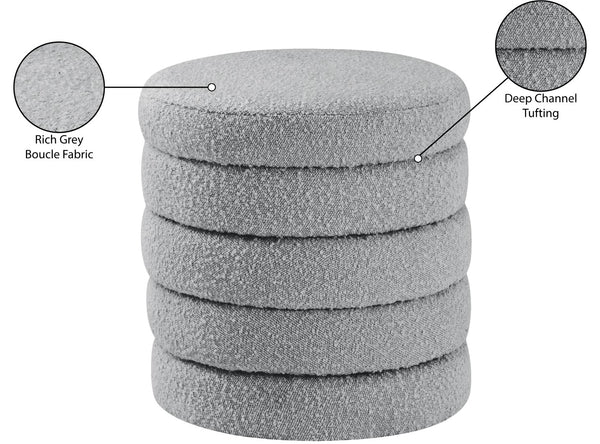 Aphia Boucle Fabric / Engineered Wood / Foam Contemporary Grey Boucle Fabric Ottoman/Stool - 15" W x 15" D x 17" H