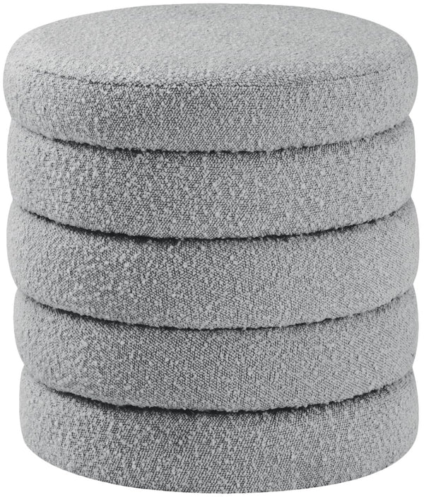 Aphia Boucle Fabric / Engineered Wood / Foam Contemporary Grey Boucle Fabric Ottoman/Stool - 15" W x 15" D x 17" H