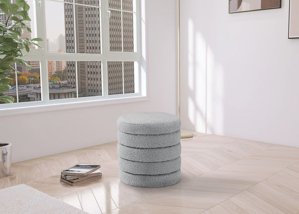 Aphia Boucle Fabric / Engineered Wood / Foam Contemporary Grey Boucle Fabric Ottoman/Stool - 15" W x 15" D x 17" H