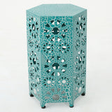 Eliana Outdoor 12 Inch Crackle Teal Sunburst Iron Side Table