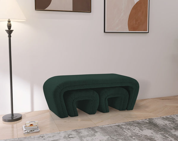 Odelia Boucle Fabric / Engineered Wood / Foam Contemporary Green Boucle Fabric Bench - 48" W x 19" D x 17.5" H