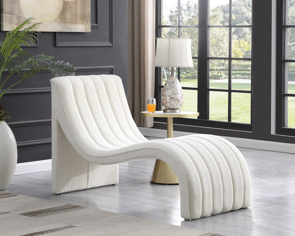 Orian Faux Shearling Teddy Fabric / Iron / Foam Contemporary Cream Teddy Fabric Chaise - 26.5" W x 59" D x 36.5" H