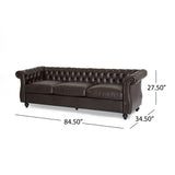 Somerville Chesterfield Tufted Faux Leather Sofa with Scroll Arms, Brown