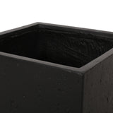 Ella Outdoor Modern Large Cast Stone Square Planters, Black Noble House