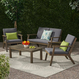 Temecula Outdoor Acacia Wood 4 Seater Chat Set with Cushions, Gray and Dark Gray Noble House