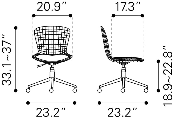 Zuo Modern Wire 100% Polyurethane, Steel Modern Commercial Grade Office Chair Chrome, White 100% Polyurethane, Steel