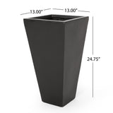 Ella Outdoor Modern Small Cast Stone Planter, Black Noble House