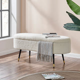 New Pacific Direct Phoebe Faux Shearling Fabric Storage Bench w/ Gold Tip Metal Legs Shearling Beige with Black w/ Gold Tip Leg Finish 1600076-560-NPD