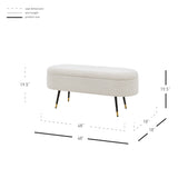 New Pacific Direct Phoebe Faux Shearling Fabric Storage Bench w/ Gold Tip Metal Legs Shearling Beige with Black w/ Gold Tip Leg Finish 1600076-560-NPD