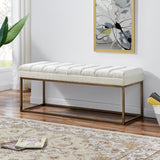 New Pacific Direct Darius Fabric Bench Opus Cream with Brushed Gold Leg Finish 1600080-567-NPD