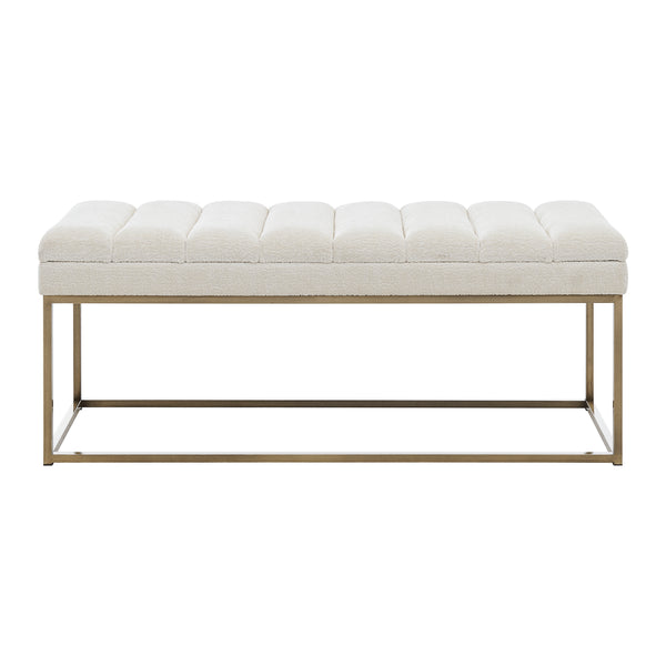 New Pacific Direct Darius Fabric Bench Opus Cream with Brushed Gold Leg Finish 1600080-567-NPD