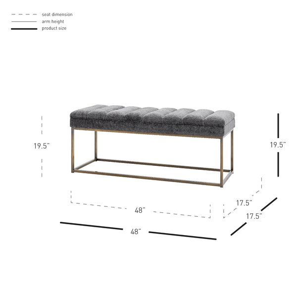 New Pacific Direct Darius Fabric Bench Opus Gray with Brushed Gold Leg Finish 1600080-568-NPD