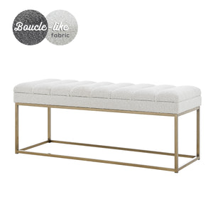 New Pacific Direct Darius Fabric Bench Boucle Beige with Brushed Gold Leg Finish 1600081-563-NPD