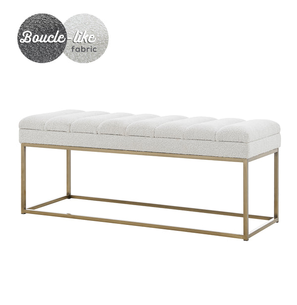 New Pacific Direct Darius Fabric Bench Boucle Beige with Brushed Gold Leg Finish 1600081-563-NPD