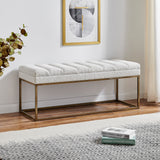 New Pacific Direct Darius Fabric Bench Boucle Beige with Brushed Gold Leg Finish 1600081-563-NPD