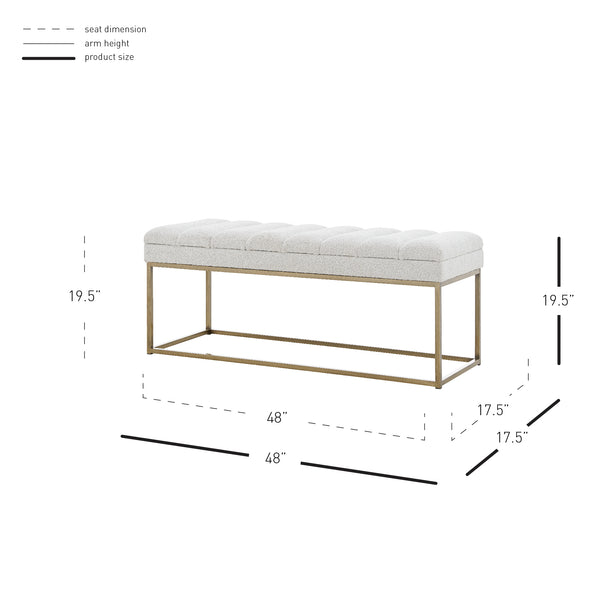 New Pacific Direct Darius Fabric Bench Boucle Beige with Brushed Gold Leg Finish 1600081-563-NPD