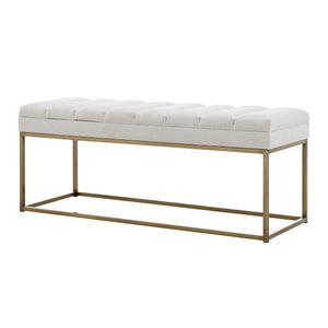 New Pacific Direct Darius Fabric Bench Montello White with Brushed Gold Leg Finish 1600082-569-NPD